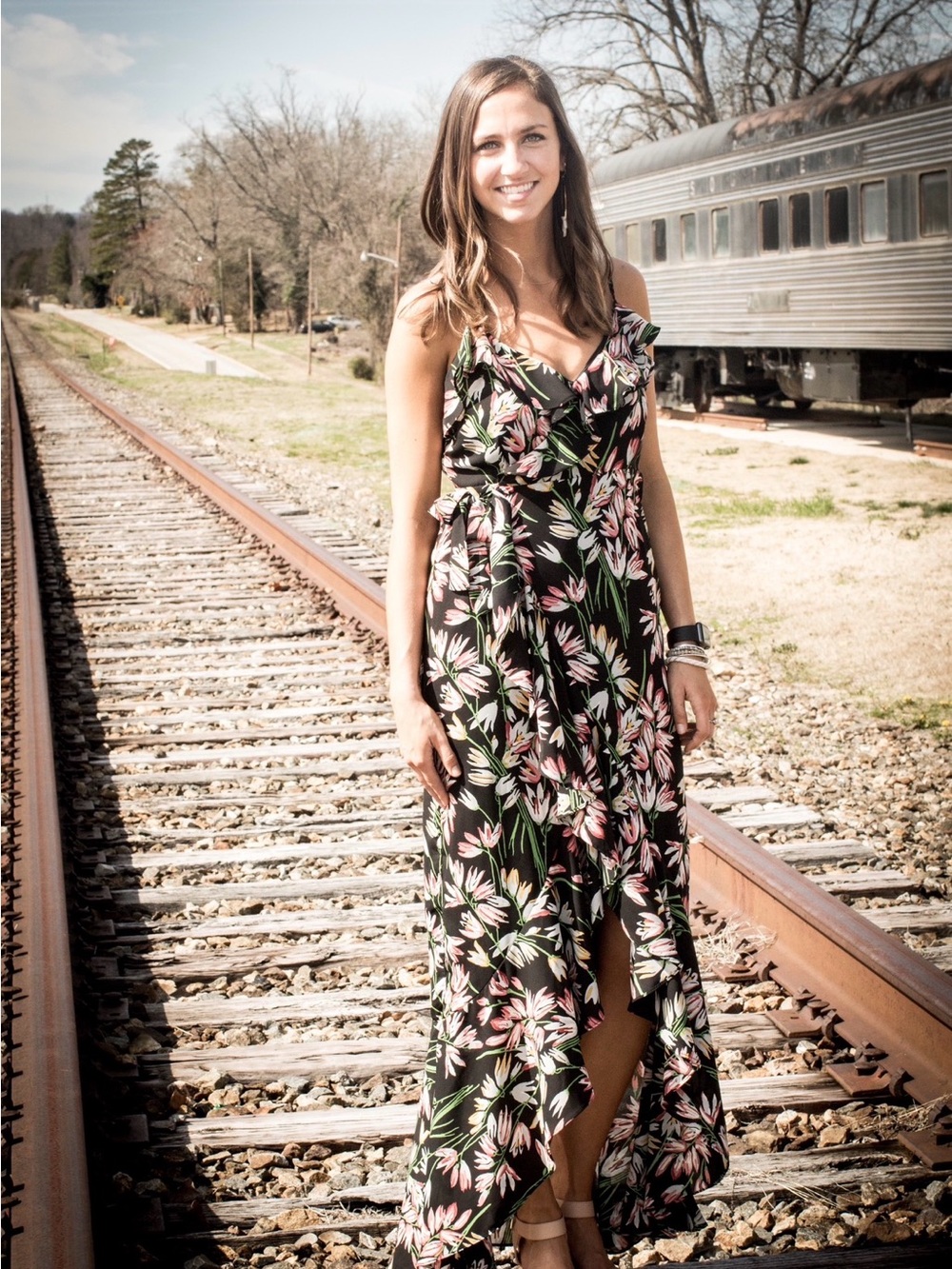 Likely Black and Pink Floral Maxi Dress